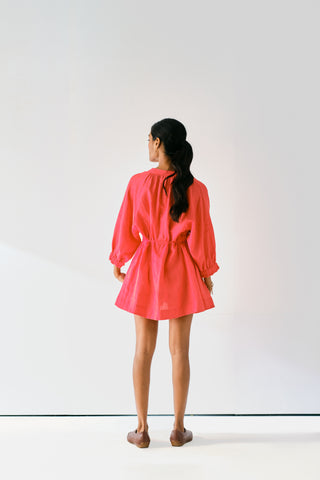 Red Short Dress in Linen
